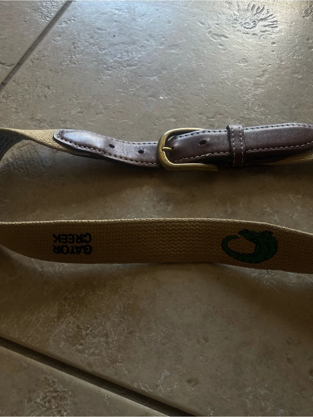 Kids Brown Leather-Trim Canvas Belt